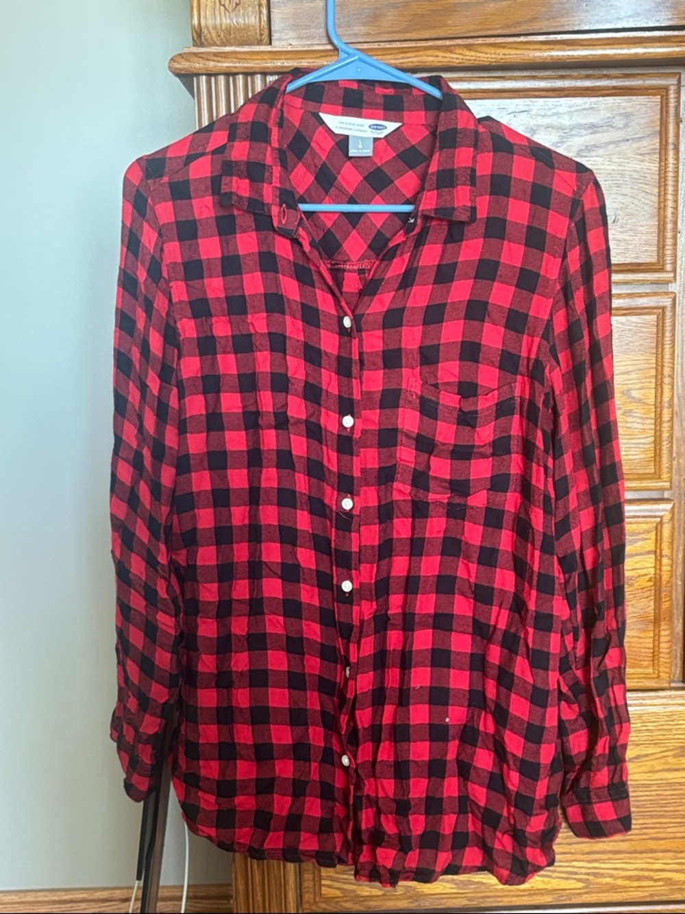 Old Navy Red and Black Buffalo Plaid Button-Down Shirt